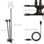 Selfie Ring Light with Microphone Holder & Phone Holder, Clamp-on Flexible Gooseneck Arms, 3 Light Modes, 10 Brightness Levels, Compatible with Smart Phones for Ins, YouTube, FB (Black)