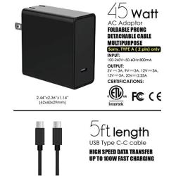 Skull & Co. 45W AC Adapter Foldable Plug Charger with Type C Cable Fast Charging for Nintendo Switch MacBook Smartphone (2-Prongs Version)