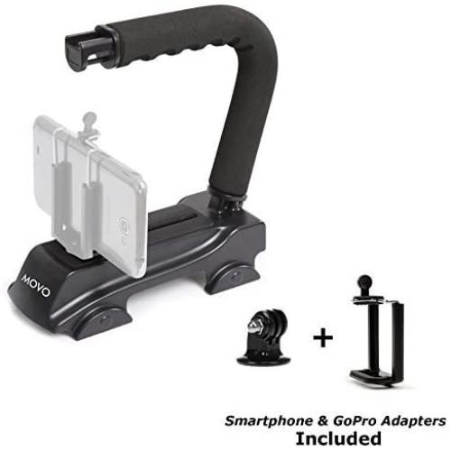 Movo Action Video Stabilizing Handle Grip for GoPro HERO, HERO2, HERO3, HERO4, HERO5 amd Apple iPhone 4, 4S, 5, 5S, 6, 6S, 7, 8, X (Reg / Plus), Samsung Galaxy S3, S4, S5, S6, S7 Smartphones