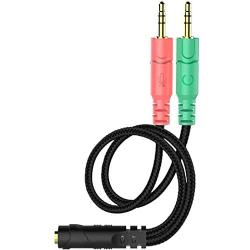 Headset Splitter Cable for PC 3.5mm Jack Headphones Adapter Convertors for PC 3.5mm Female with Headphone/Microphone Transform to 2 Dual 3.5mm Male for Computer Simultaneously Y Splitter Audio