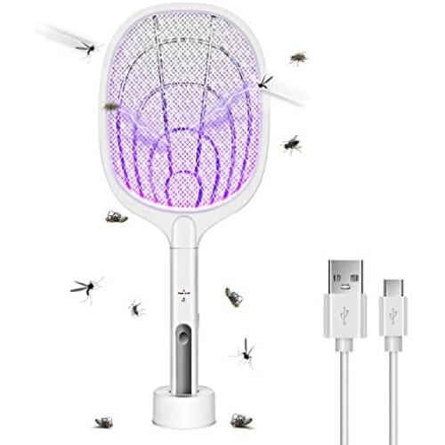 Bug Zapper, 3000 Volt Indoor & Outdoor Electric Fly Swatter, USB Rechargeable Mosquito Killer Racket for Home Bedroom, Kitchen,Office, Backyard, Patio,Safe to Touch with 3-Layer Safety Mesh