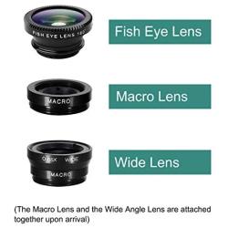 iPhone Lens,by Ailun,3 in 1 Clip On 180 Degree Fish Eye Lens+0.65X Wide Angle+10X Macro Lens,Universal HD Camera Lens Kit for iPhone 7/6s/6s Plus/6/SE/5/5s,Samsung,BlackBerry,Mobile Phone [Black]