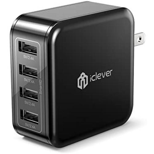 USB Wall Charger, iClever 40W 8A 4-Port Charging Station with Foldable Plug, USB Power Adapter for iPhone 11 Pro Xs/XS Max/XR/X/8/7,iPad Pro/Air 2/Mini 4/3, Galaxy/Note/Edge, LG, Nexus, HTC, and More
