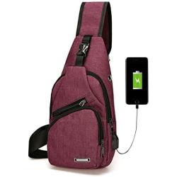 Mens Womens Sling Chest Shoulder Bag Outdoor Travel Crossbody Backpack with USB Charging Port