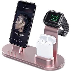 OLEBR Charging Stand Compatible with iWatch 5 and 4 Watch Charging Stand for AirPods, iWatch Series 5/4/3/2/1,iPhone 11/11 Pro/11 Pro Max/Xs/X Max/XR/X/8/8Plus/7/7 Plus /6S /6S Plus/iPad-Rose Gold