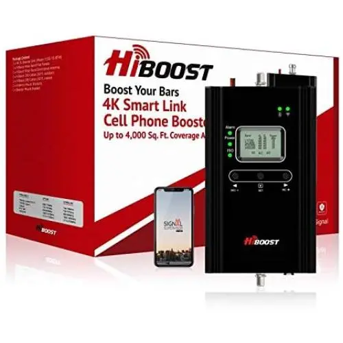 HiBoost Cell Phone Signal Booster for Home, Up to 4,000 sq ft, Support All US Carriers-Verizon, AT&T, T-Mobile, Sprint, Amplifier Kit with APP and LCD