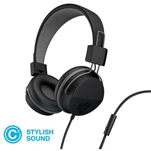 JLab Audio Neon Folding On-Ear Headphones | Wired Headphones | Tangle Free Cord | Noise Isolation | 40mm Neodymium Drivers | C3 Sound (Crystal Clear Clarity) | Black