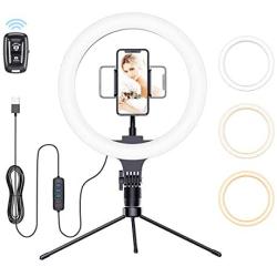 Meifigno 10" Ring Light with Tripod Stand, 10 Inch LED Desk Selfie Ring Light with Phone Holder, [Remote Control][3×10 Light Modes] for YouTube Video/Live Stream/Makeup for iPhone, Samsung, Pixel Etc