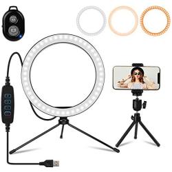 10.2" Selfie Ring Light with Stand, Phone Holder and Bluetooth Remote, LED Circle Light Ring for Live Stream/Makeup, Desktop Halo Camera Ringlight for YouTube Video/Photography/iPhone/Android/Laptop