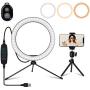 10.2" Selfie Ring Light with Stand, Phone Holder and Bluetooth Remote, LED Circle Light Ring for Live Stream/Makeup, Desktop Halo Camera Ringlight for YouTube Video/Photography/iPhone/Android/Laptop