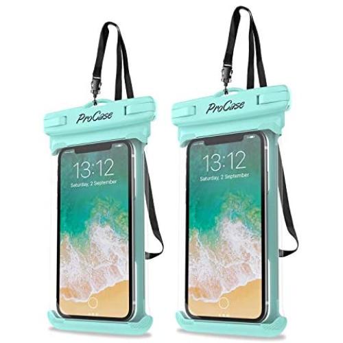 ProCase Universal Waterproof Case Cellphone Dry Bag Pouch for iPhone 11 Pro Max Xs Max XR XS X 8 7 6S Plus SE 2020, Galaxy S20 Ultra S10 S9 S8 +/Note 10+ 9, Pixel 4 XL up to 6.9" - 2 Pack, Green