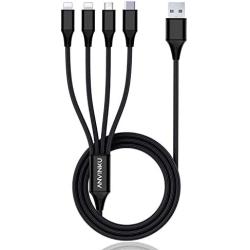 Multi Charging Cable, Multi USB Cable 3A 4FT USB Charging Cable Nylon Braided Universal 4in1 Multi Charger Cable Adapter Type-C/Micro USB Port,Compatible with Cell Phones and More (Black,1Pack)