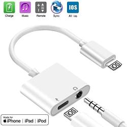 [Apple MFi Certified] Lightning to 3.5 mm Headphone Adapter Dual Ports Dongle Charger Jack&AUX Audio 3.5 mm Earphone Accessory,for iPhone 11/11 Pro/X/8,7 Plus/8 Plug and Play Support All iOS System