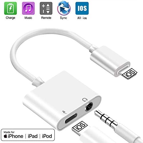 [Apple MFi Certified] Lightning to 3.5 mm Headphone Adapter Dual Ports Dongle Charger Jack&AUX Audio 3.5 mm Earphone Accessory,for iPhone 11/11 Pro/X/8,7 Plus/8 Plug and Play Support All iOS System