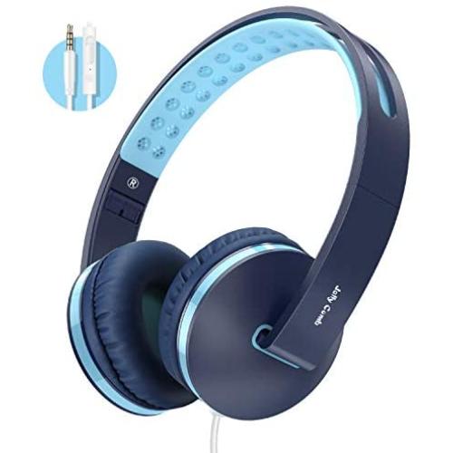 Kids Headphones for School, Jelly Comb Boys Lighhtweight Foldable Stereo Bass Kids Headphones with Microphone, Volume Control for Cell Phone, Tablet, Laptop, MP3/4- for Aged 6 or Above (Blue)