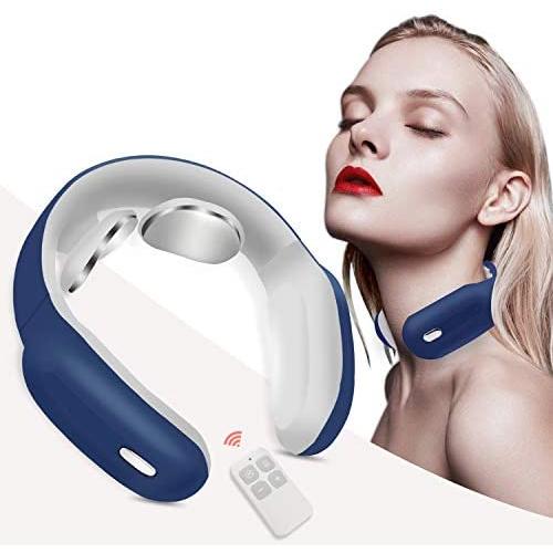 Neck Massager with Pulse Heated, Smart Portable Cordless Neck Massage Equipment, 3 Modes 15 Speeds Electric Pulse Massage Gifts for Women Men Dad Mom, Use at Home Office Travel (Blue)