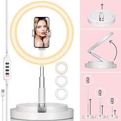 TARION 11" Selfie Ring Light with Stand + Phone Holder Foldable Beauty Ring Light Mini Led Light for Live Stream Video Photography Videography Conference Desk Led Lighting Adjustable Brightness White