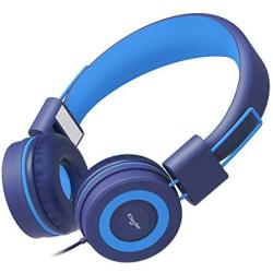 Elecder i37 Kids Headphones Children Girls Boys Teens Adults Foldable Adjustable On Ear Headsets 3.5mm Jack Compatible iPad Cellphones Computer MP3/4 Kindle Airplane School Tablet Blue/Light Blue