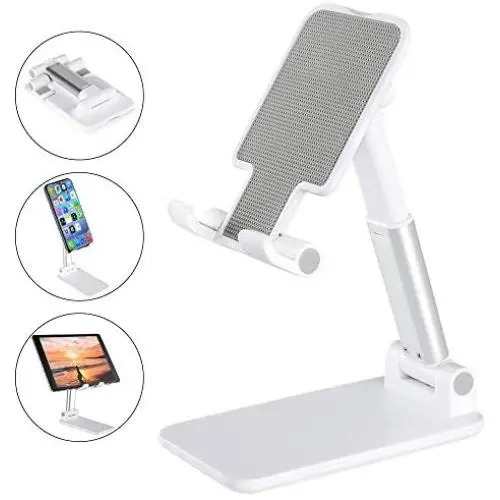 Cell Phone Holder, ANDATE Fully Foldable Cell Phone Stand for Desk, Angle Height Adjustable Cell Phone Stand for iPhone, Tablet Stand Holder Compatible with All Mobile Phone/iPad/Kindle/Tablet