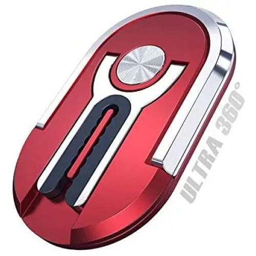 Ultra 360 Phone Mount and Stand by PeekOfUnique, 3-in-1 Design, Car Mount, Fold Out Kickstand, Phone Holder Grip Ring - Official Product (Red)