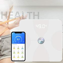 Leaone Body Fat Scale 30x30cm, Digital Backlit White LED, Smart Bluetooth Digital BMI Weight Scale, Body Composition Analyzer Health Monitor with 6mm Tempered Glass with Smartphone App, 400lbs, White