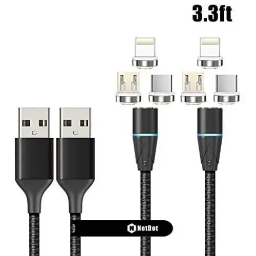 NetDot Gen12 3 in 1 Magnetic Fast Charging Data Transfer Cable Compatible with Micro USB & USB-C Smartphones and i-Product(3.3ft/2 Pack Black) NetDot Gen12 3 in 1 Magnetic Fast Charging Data Transfer Cable Compatible with Micro USB & USB-C Smartphones and i-Product(3.3ft/2 Pack Black)