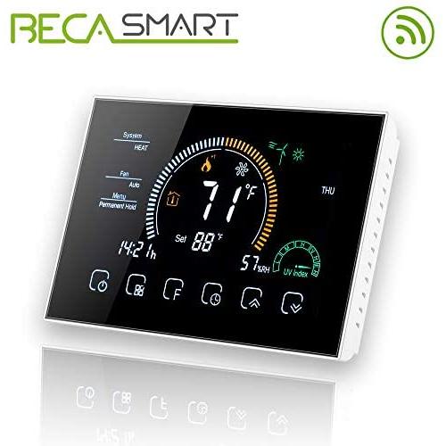 BecaSmart WI-FI Thermostat - Compatible Heat Pump and Air Conditioning Touch Programming Control - Suitable for Mobile Phone Remote Control Work with Alexa,Google Home,IFTTT (8000 Serise, Black)