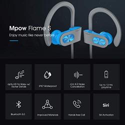 Mpow Flame S Bluetooth Headphones Sports, aptX-HD Bass+ Loud Sound, Bluetooth 5.0 Sport Headphones Running Earbuds W/12H Playtime, IPX7 Waterproof, cVc8.0 Noise Cancelling Mic W/Carrying Case,BlueGrey