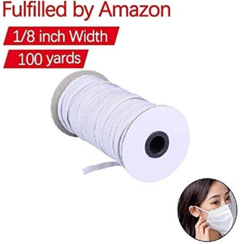 NIKB 1/8 inch Elastic for Sewing Masks 100-Yards White Elastic Cord for Masks Elastic Bands for Sewing Flat Elastic Rope for Crafting/Heavy Stretch Knit Elastic Spool