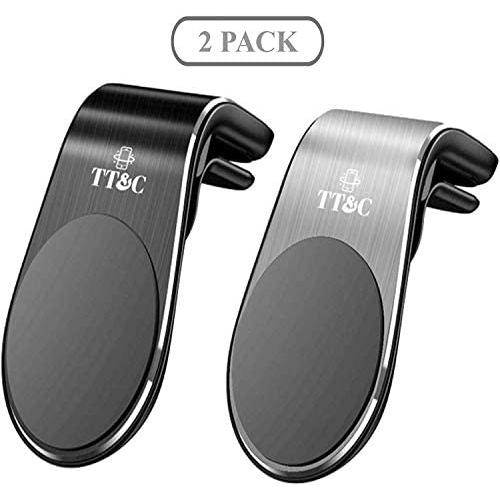 TT&C Magnetic Cell Phone Car Mount, Universal Air Vent Phone Holder Fits iPhone 11, XR, X, 8, 7S, 6Plus, Samsung Galaxy & Other Smartphones (Black & Silver)