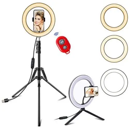 Selfie Ring Light with Tripod Stand and Cell Phone Holder for Live Stream/Tiktok, SPRITREE 10.2" Dimmable LED Camera Ringlight for Makeup/YouTube, Compatible with iPhone & Android