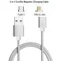 CoolKo Strongest 1.5Meter Magnetic Silver Braided Charging Cable for All Type C Mobile Phones, Micro USB Android Smart Phones and Tablets [Bonus - Magnetic Car Mount]