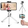 Mini Tripod, Aureday Portable Desktop Cell Phone Tripod Stand with Phone Holder Mount, 5.12-inch Extendable Handheld Tabletop Lightweight Tripod, Compatible with Cellphone/Webcam/Small Camera