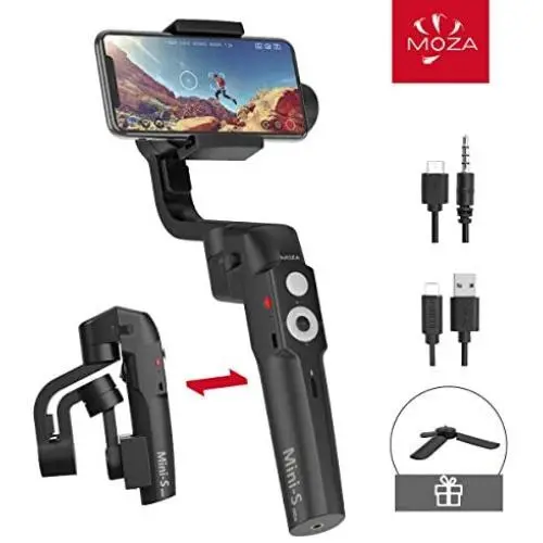 MOZA Mini-S Essential Foldable Phone Gimbal, Timelapse Object Tracking Zoom Vertigo Inception, 3-Axis Video Stabilizer for Smartphone Like iPhone Xs/Max/Xr/X/11 Huawei P20