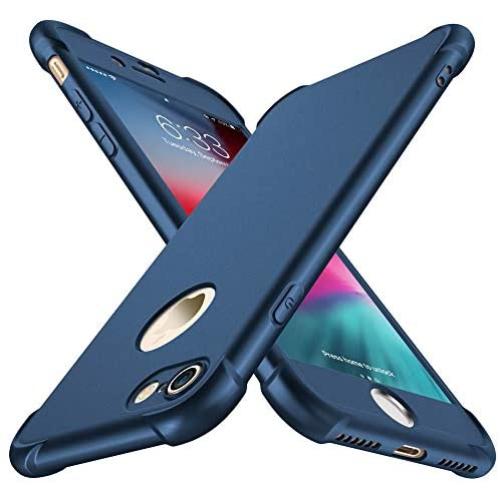 ORETECH iPhone 8 Case, iPhone 7 Case, with[2 x Tempered Glass Screen Protector] 360° Full Body Shockproof Protection Cover Ultra-Thin Hard PC + Soft Rubber Silicone for iPhone 7/8-4.7- Blue
