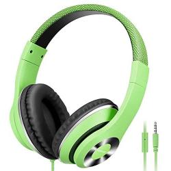 AUSDOM Lightweight Over-Ear Wired HiFi Stereo Headphones with Built-in Mic Comfortable Leather Earphones Noise Isolating Adjustable Deep Bass for iPhone iPod iPad Macbook MP3 Smartphones Laptop- Green