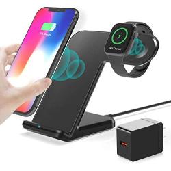 HUOTO Wireless Charger,2 in 1 Wireless Charging Dock with iWatch Stand for iWatch 5/4/3/2, 7.5w Qi Fast Charger for iPhone 11/11 Pro Max/XR/XS Max/XS/X/8/8P/Galaxy Note 10/S10/S9 (AC Adapter) (Black)