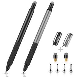 DIGIROOT Universal Stylus,[2-in-1] Disc Capacitive Stylus Pen Touch Screen Pens for All Touch Screens Cell Phones, Tablets, Laptops with 6 Replacement Tips - (Black/Grey)