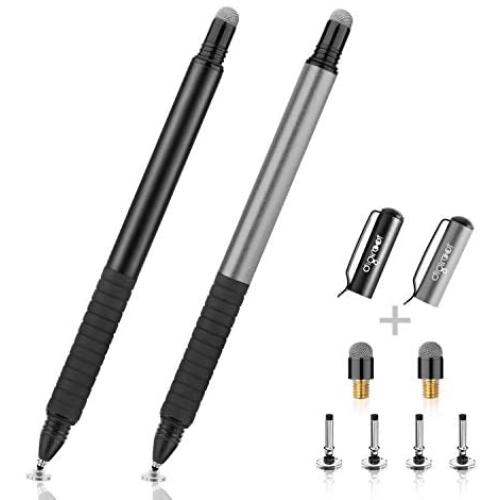 DIGIROOT Universal Stylus,[2-in-1] Disc Capacitive Stylus Pen Touch Screen Pens for All Touch Screens Cell Phones, Tablets, Laptops with 6 Replacement Tips - (Black/Grey)