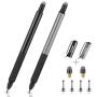 DIGIROOT Universal Stylus,[2-in-1] Disc Capacitive Stylus Pen Touch Screen Pens for All Touch Screens Cell Phones, Tablets, Laptops with 6 Replacement Tips - (Black/Grey)