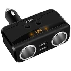Car Charger Adapter, 2 Socket Cigarette Lighter Splitter,Dual USB Port with 12V,24V Voltage Display Compatible for iPhone,ipad,Tablet,Galaxy,HTC,LG