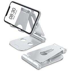 Foldable Cell Phone Stand, OMOTON Adjustable Aluminum Desktop Phone Holder Cradle Dock Compatible with iPhone Se 2/11 Pro Max/11 Pro/11, Samsung Note 10 Plus/S20 and Other Devices (4-9.7"), Silver