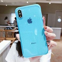 Case for iPhone XR,Anynve Clear Glitter Sparkle Bling Case [ Anti-Shock Matte Edge Bumper Design] Cute Slim Soft Silicone Gel Phone Case Compatible for Apple iPhone XR 6.1-Blue