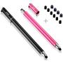 Bargains Depot (2 Pcs) [New Upgraded][0.18-inch Small Tip Series] 2-in-1 Stylus/Styli 5.5-inch L with 10 Replacement Rubber Tips -Black/Pink