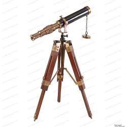 Table Décor Telescope Vintage Marine Gift Functional Instrument Collectables Gift Item (Brass Antique + Wood)