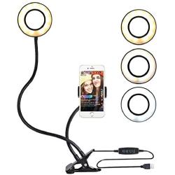 KEYUTE Selfie Ring Light,Dimmable LED Camera Lighting Equipment with Cell Phone Holder for iPhone and Android,360°Rotating Clip for Makeup Photography Shooting Portrait