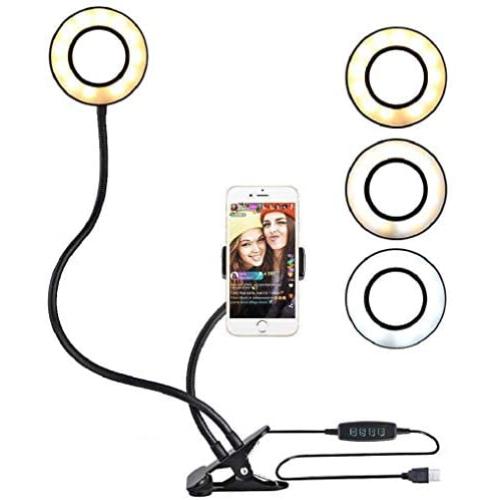 KEYUTE Selfie Ring Light,Dimmable LED Camera Lighting Equipment with Cell Phone Holder for iPhone and Android,360°Rotating Clip for Makeup Photography Shooting Portrait