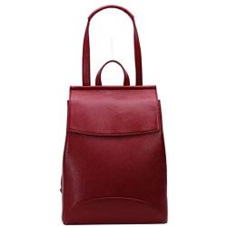 Heshe Womens Leather Backpack Casual Style Flap Backpacks Daypack for Ladies (Wine-R)