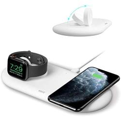 PZOZ 2 in 1 10W Wireless Charger Station Dock with Apple Watch Charging Stand for Series 5/4/3/2, Compatible for iPhone AirPods Pro Accessories Office Travel (Not Included Apple Watch Charger) (White)