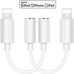 [Apple MFi Certified] Lightning to 3.5 mm Headphone Jack Adapter, 2 Pack 3.5 mm Earphone AUX Audio Converter Compatible for iPhone 11/11 Pro/XS/XR/X 8 7 6, iPad, iPod, Support Calling & Music Control